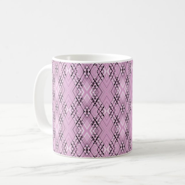 Geometric pattern retro pink diamonds coffee mug (Front Left)