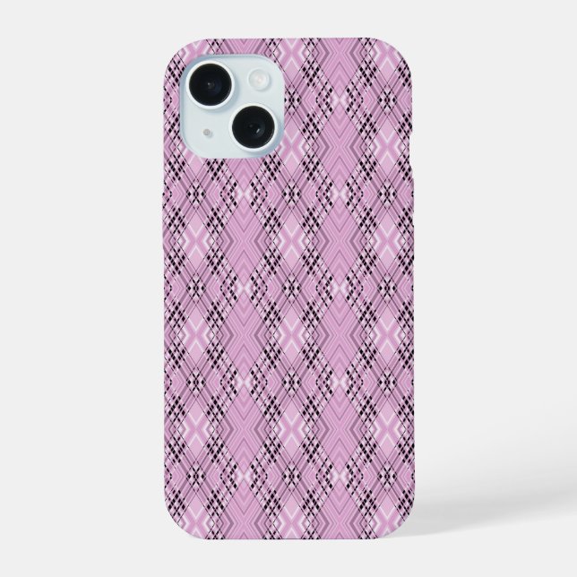 Geometric pattern retro pink diamonds iPhone 15 case (Back)