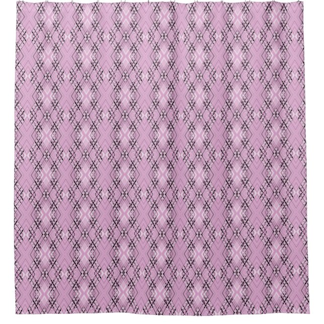 Geometric pattern retro pink diamonds shower curtain (Front)