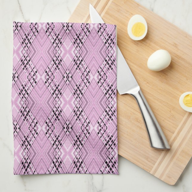 Geometric pattern retro pink diamonds tea towel (Quarter Fold)