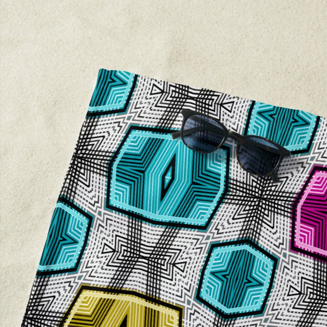 Geometric pattern retro sixties beach towel (In Situ)