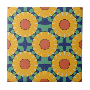 Geometric Pattern Shades of Orange on Green & Blue Ceramic Tile