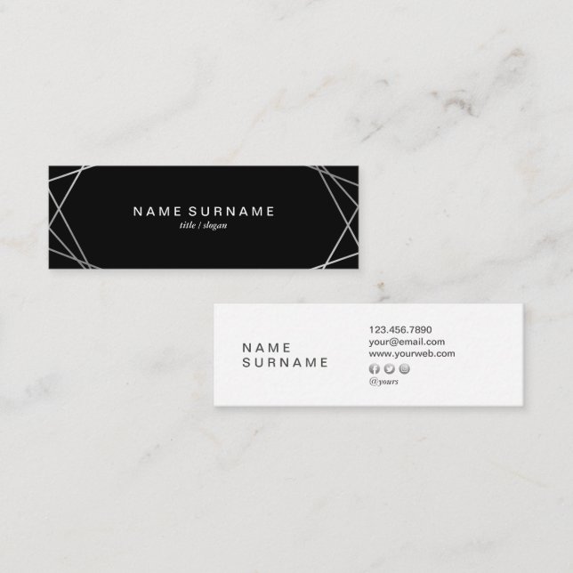 Geometric Pattern Silver Black Mini Business Card (Front/Back)