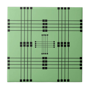 Geometric Pattern   Squares   Lines   Sage   Ceramic Tile