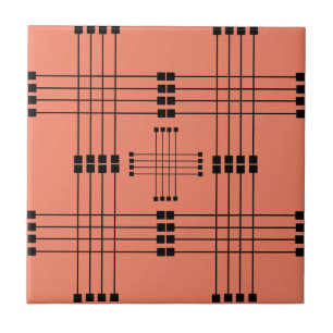 Geometric Pattern   Squares   Lines   Salmon    Ceramic Tile