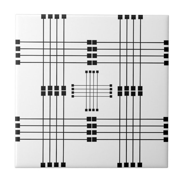 Geometric Pattern | Squares | Lines | White | Ceramic Tile (Front)
