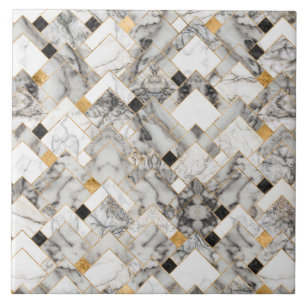 Geometric Pattern - White Marble Texture and Gold Ceramic Tile