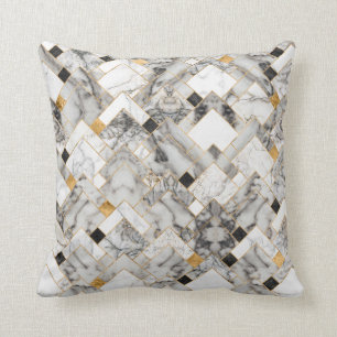 Geometric Pattern - White Marble Texture and Gold Cushion