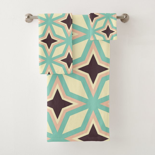 Geometric pattern with alternating dark star shape bath towel set (Insitu)