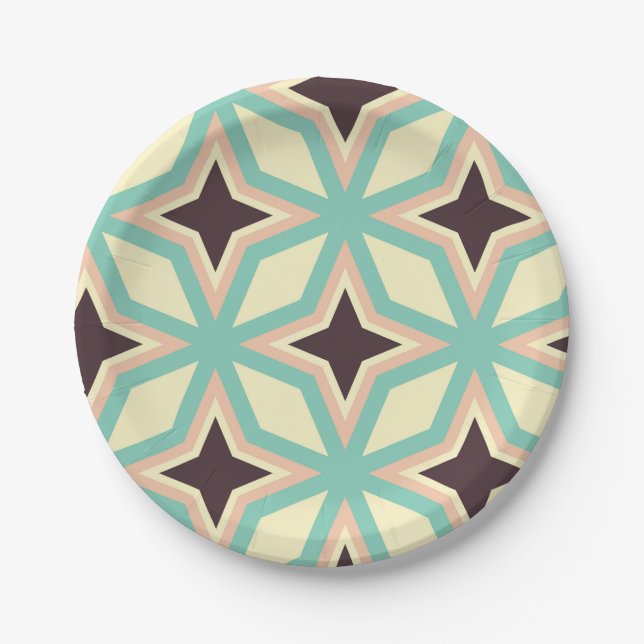 Geometric pattern with alternating dark star shape paper plate (Front)