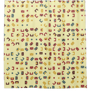 Geometric pattern with coloured elements,  vintage shower curtain