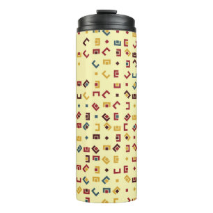 Geometric pattern with coloured elements, vintage thermal tumbler