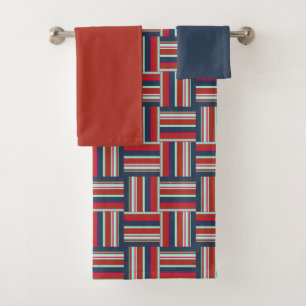 Geometric Pattern with Colourful Stripes Bath Towel Set