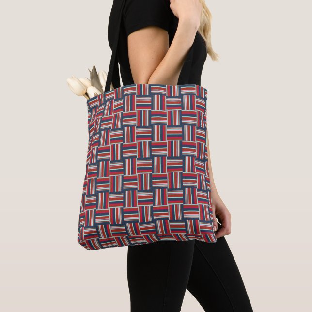 Geometric Pattern with Colourful Stripes Tote Bag (Close Up)