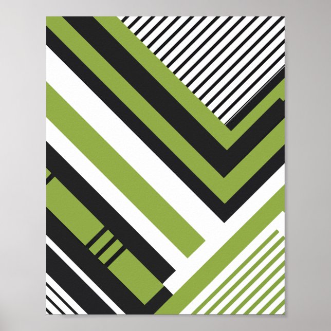 Geometric Pattern with Green and Black Stripes Poster (Front)