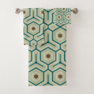 Geometric pattern with interlocking hexagons bath towel set