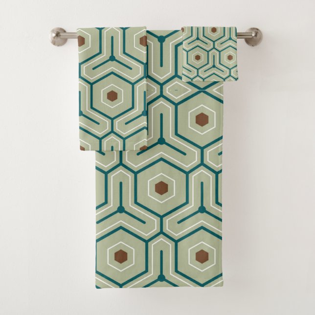 Geometric pattern with interlocking hexagons bath towel set (Insitu)