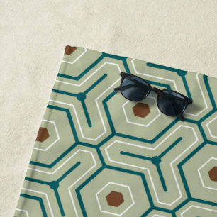 Geometric pattern with interlocking hexagons beach towel