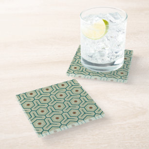 Geometric pattern with interlocking hexagons glass coaster