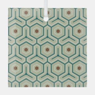 Geometric pattern with interlocking hexagons glass tree decoration