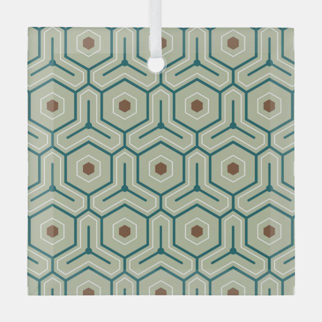 Geometric pattern with interlocking hexagons glass tree decoration (Front)