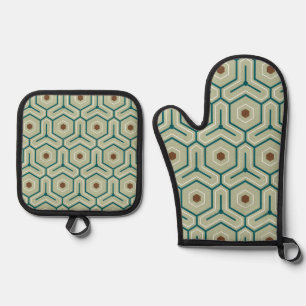 Geometric pattern with interlocking hexagons oven mitt & pot holder set
