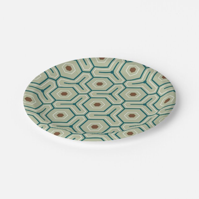 Geometric pattern with interlocking hexagons paper plate (Angled)