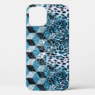 Geometric pattern with leopard skin, leopard patte iPhone 12 case