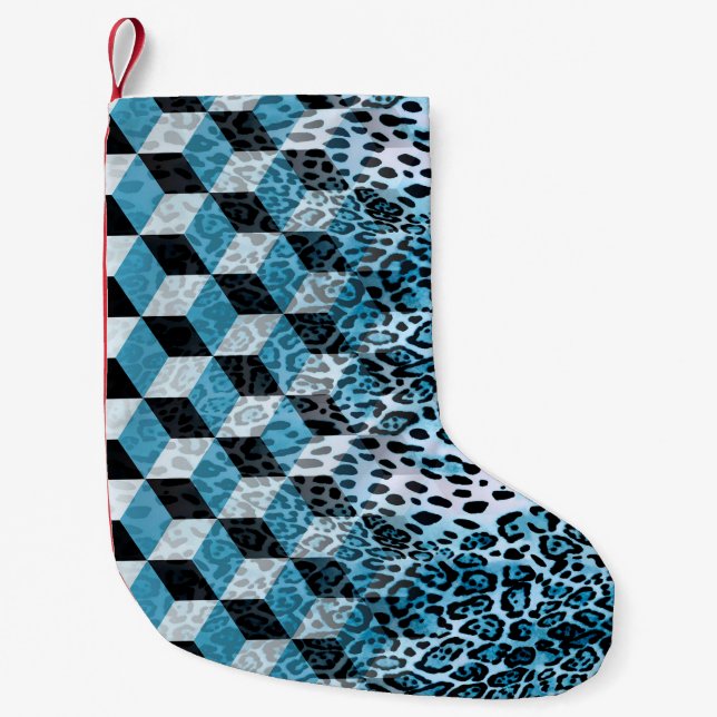 Geometric pattern with leopard skin, leopard patte small christmas stocking (Front)