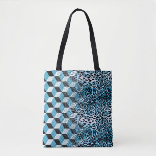 Geometric pattern with leopard skin, leopard patte tote bag