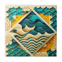 Geometric pattern with ocean and sand elements  