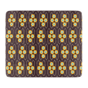 Geometric pattern with orange and blue hexagons cutting board