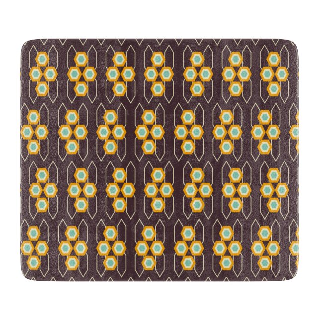 Geometric pattern with orange and blue hexagons cutting board (Front)