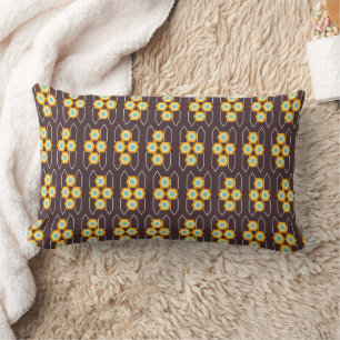 Geometric pattern with orange and blue hexagons lumbar cushion