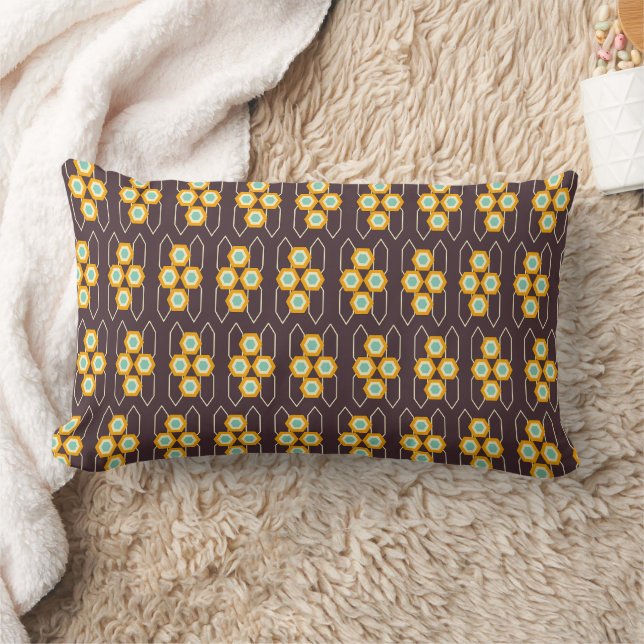 Geometric pattern with orange and blue hexagons lumbar cushion (Blanket)