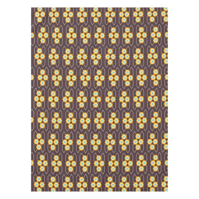 Geometric pattern with orange and blue hexagons tablecloth (Front)