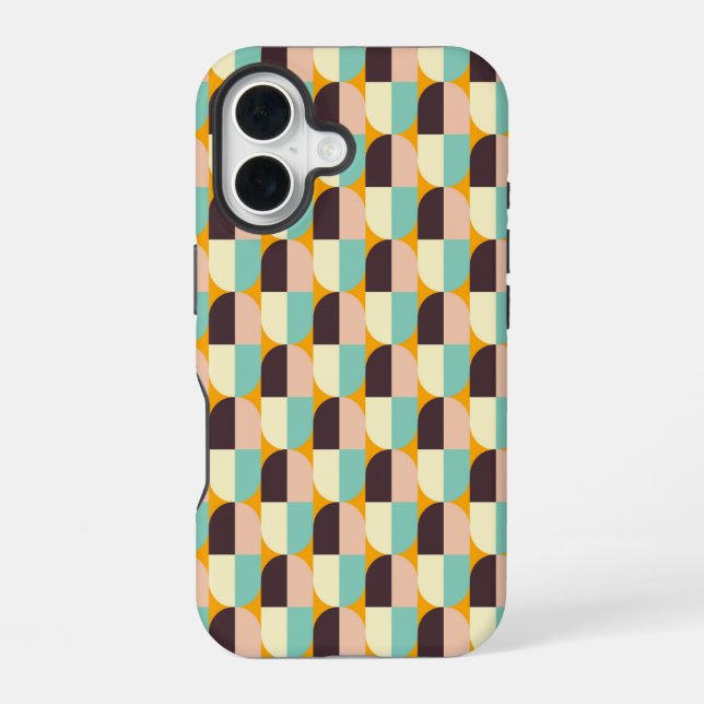 Geometric pattern with overlapping half-circles iPhone 16 case (Back)