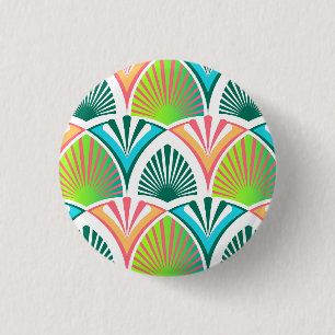Geometric pattern with palm leaves and flowers 3 cm round badge