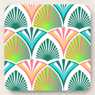 Geometric pattern with palm leaves and flowers coaster