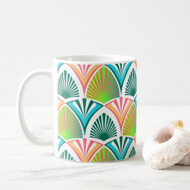 Geometric pattern with palm leaves and flowers coffee mug (With Donut)