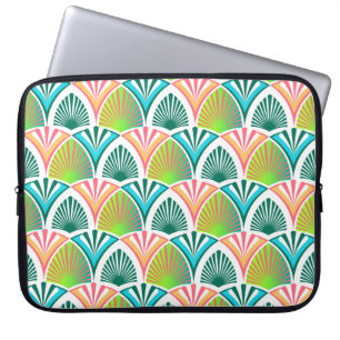 Geometric pattern with palm leaves and flowers laptop sleeve