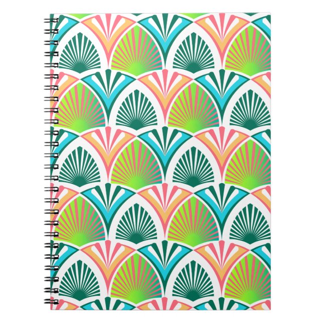 Geometric pattern with palm leaves and flowers notebook (Front)