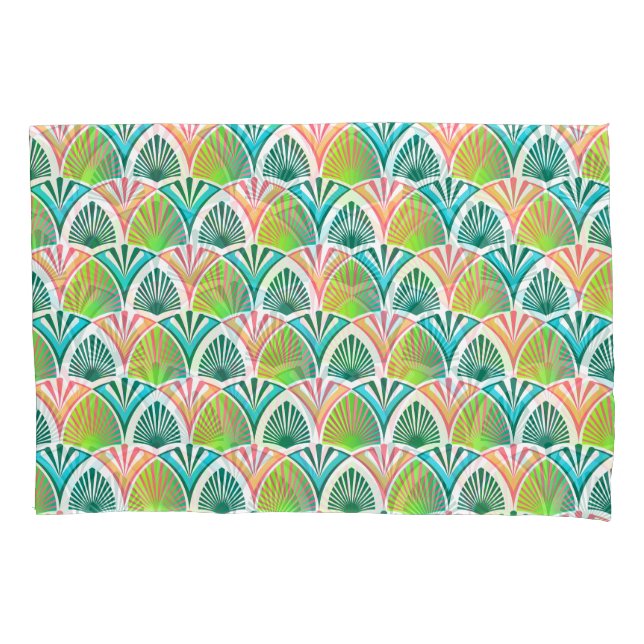 Geometric pattern with palm leaves and flowers pillowcase (Front)