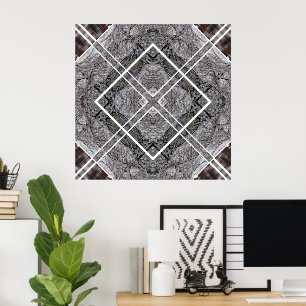 Geometric Pattern with Snowy Winter Trees Poster