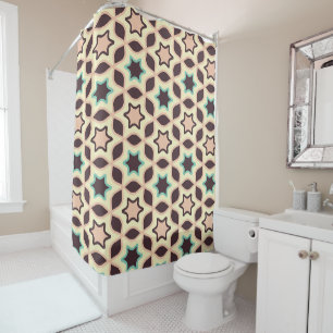 Geometric pattern with star shapes in brown and t Shower Curtain