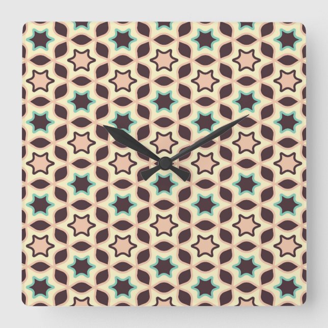  Geometric pattern with star shapes in brown and t Square Wall Clock (Front)