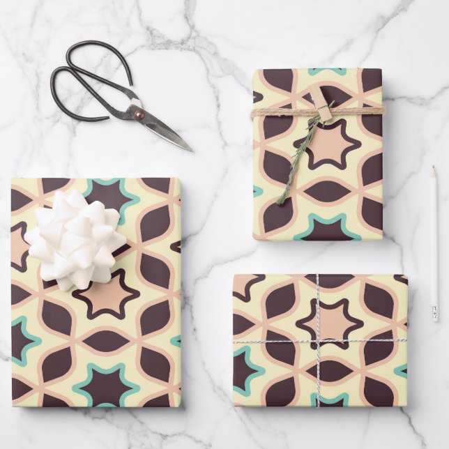  Geometric pattern with star shapes in brown and t Wrapping Paper Sheet (Front)