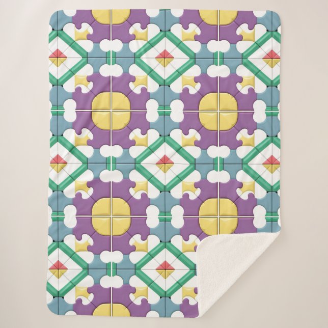 Geometric Pattern With Vivid Colours Sherpa Blanket (Front)