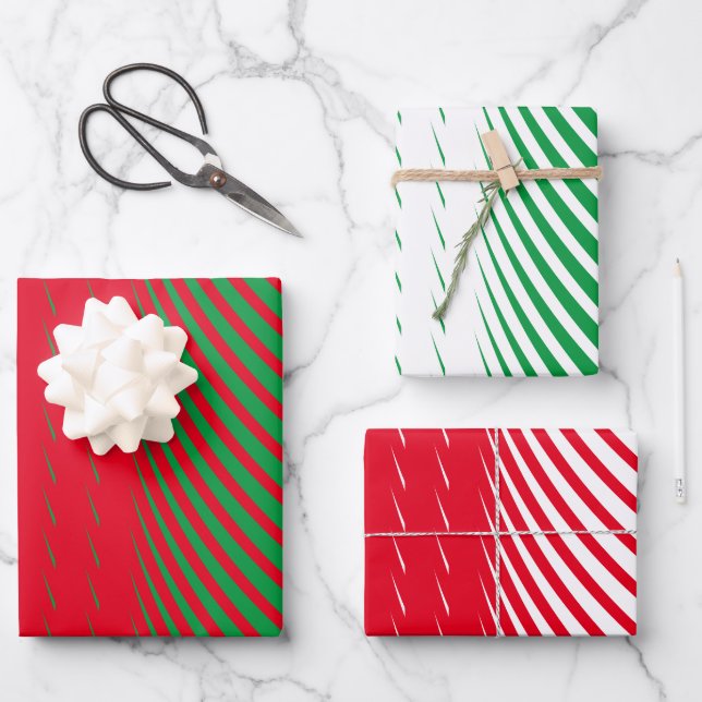 Geometric Patterns Christmas Red Green White Artsy Wrapping Paper Sheet (Front)