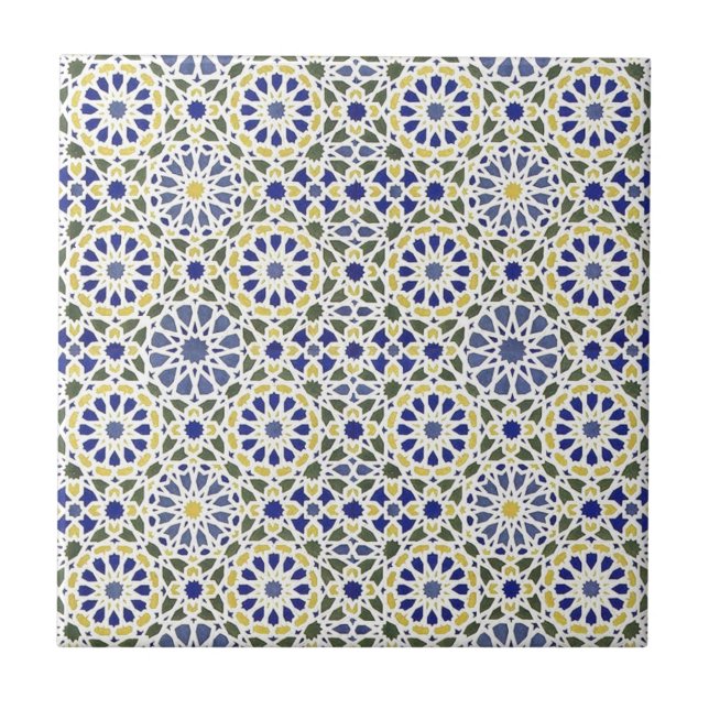 Geometric Patterns in Yellow and Blue Ceramic Tile (Front)